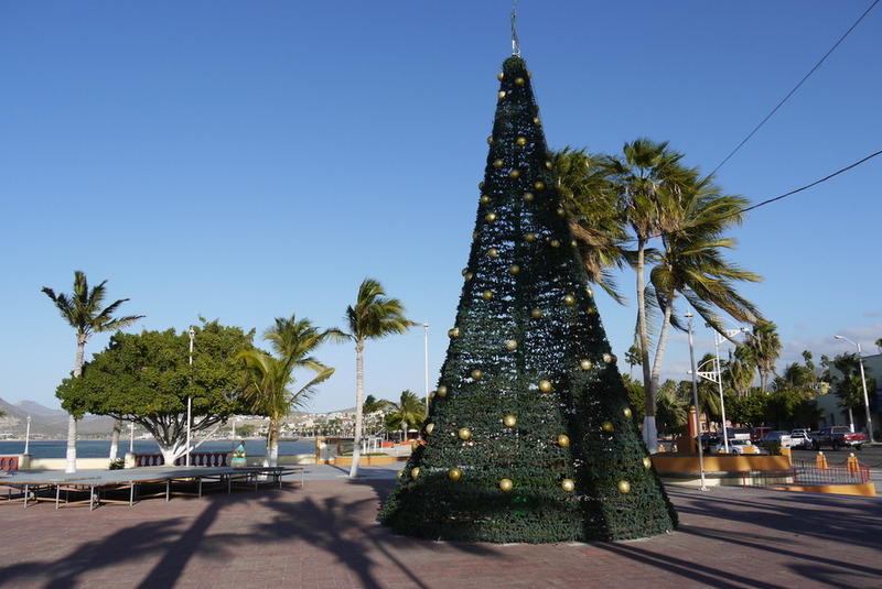 Een kerstboom tussen de palmen